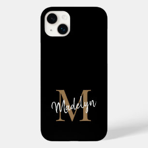 Modern Black Gold Monogram Feminine Script Name Case-Mate iPhone 14 Plus Case