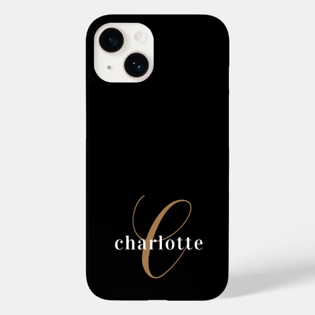 Modern Black Gold Monogram Feminine Script Name  Case-Mate iPhone Case (Back)