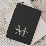 Modern Black Gold Monogram Feminine Stylish Script iPad Mini Cover<br><div class="desc">Modern Black Gold Monogram Feminine Stylish Script iPad Pro Cover. Easily personalise this modern elegant ipad pro cover with your custom monogram and name.</div>