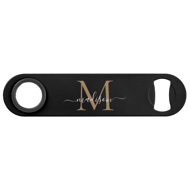 Modern Black Gold Monogram Girly Elegant Script (Front (Horizontal))