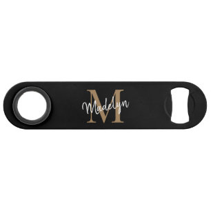 Modern Black Gold Monogram Girly Elegant Script