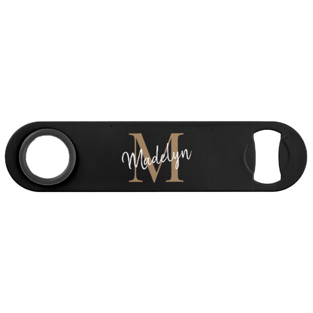 Modern Black Gold Monogram Girly Elegant Script (Front (Horizontal))