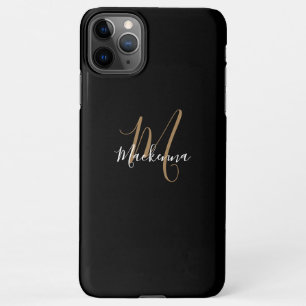 Modern Black Gold Monogram Girly Script Name Chic  iPhone 11Pro Max Case