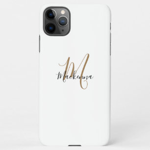 Modern Black Gold Monogram Girly Script Name White iPhone 11Pro Max Case