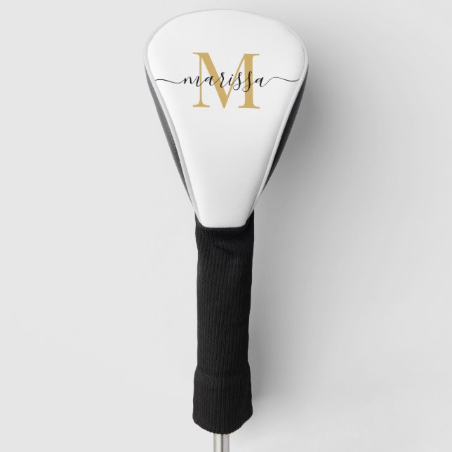 Modern Black Gold Monogram Golf Head Cover (Front)