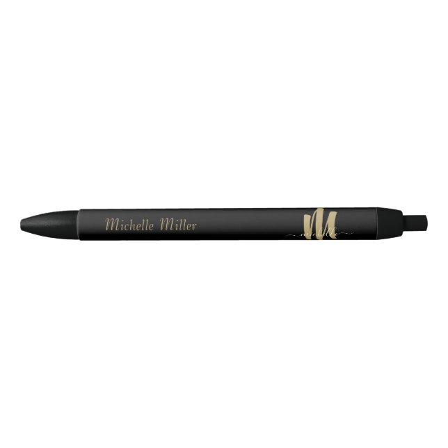 modern black gold monogram initial business name  ink pen (Front)