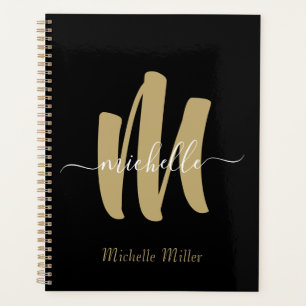 modern black gold monogram initial business name  planner