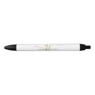 Modern Black Gold Monogram Initial Script Name Ink Pen