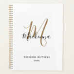 Modern Black Gold Monogram Initial Script Name Planner<br><div class="desc">Modern Black Gold Monogram Initial Script Name Planner . Personalise this elegant monogrammed white planner notebook design with your name and monogram initial in a chic,  trendy,  and girly script typography. Perfect gift for her.</div>