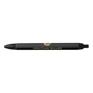 Modern Black Gold Monogram Ink Pen