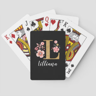 Modern Black Gold Monogram Letter L Playing Cards