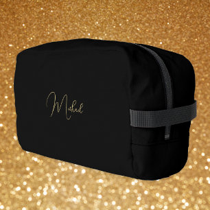 Modern Black Gold Monogram Mens Womens Gym Travel Dopp Kit