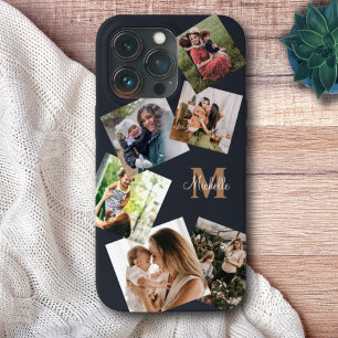 Modern Black & Gold Monogram Multi Photo iPhone 13 Pro Case