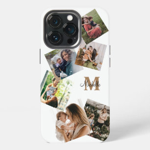 Modern Black & Gold Monogram Multi Photo iPhone 13 Pro Case