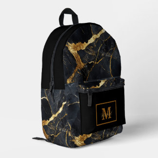 Modern Black & Gold Monogram Name  Printed Backpack