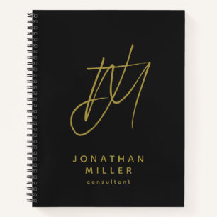 Modern Black Gold Monogram Notebook