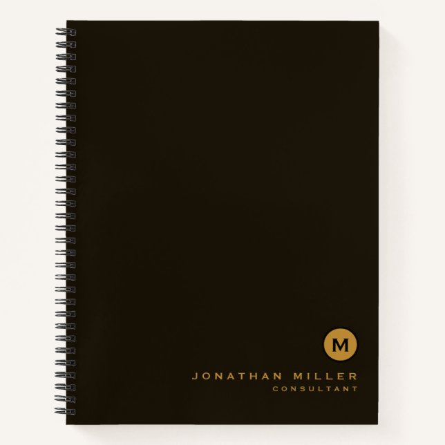 Modern Black Gold Monogram Notebook (Front)