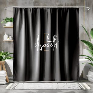 Modern Black Gold Monogram Personalised Shower Curtain