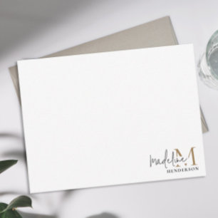 Modern Black Gold Monogram Script Card