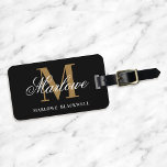 Modern Black Gold Monogram Script Luggage Tag<br><div class="desc">Modern Monogram Black White Gold Calligraphy Name luggage tag.  A stylish personalised gift or party favour.</div>