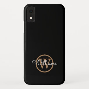  Modern Black Gold Monogram Script Name iPhone XR Case