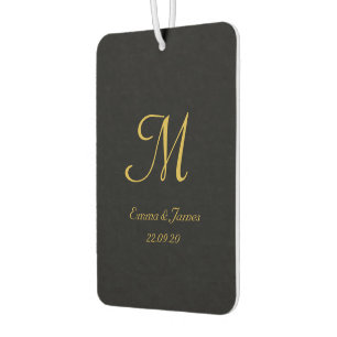 Modern Black & Gold Monogram Script Name Custom Car Air Freshener