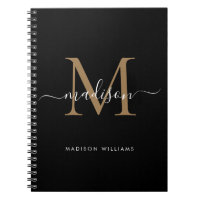 Modern Black Gold Monogram Script Name Initial