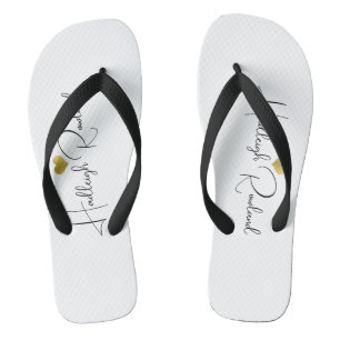 Modern Black Gold Monogram Script Name Stylish Thongs