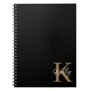 Modern Black Gold Monogram Script Notebook