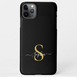 Modern Black Gold Monogram Stylish Script Name iPhone 11Pro Max Case