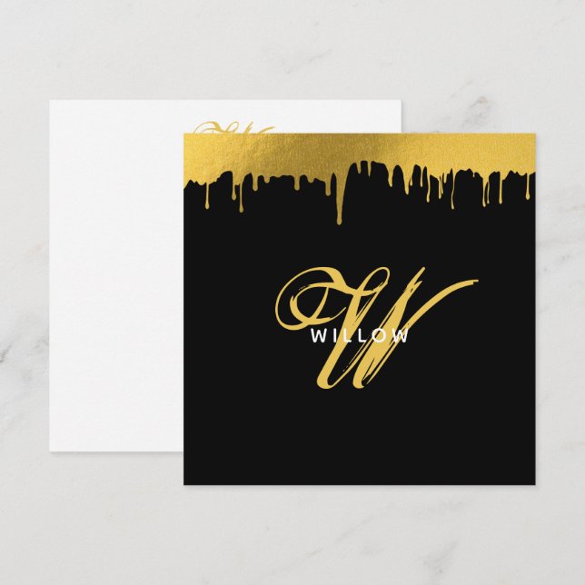 Modern Black & Gold Monogram Vintage Script Card (Front/Back)