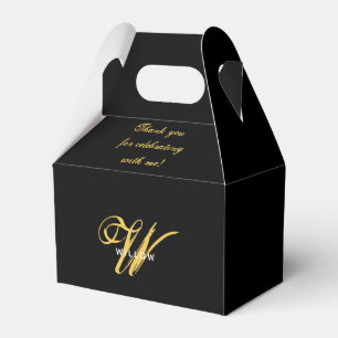 Modern Black & Gold Monogram Vintage Thank You Favour Box