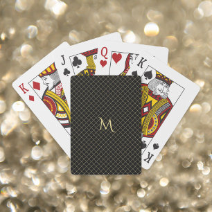 Modern Black Gold Monogrammed Check Stripes Poker Playing Cards