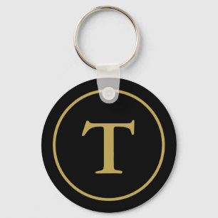 Modern Black & Gold Monogrammed  Key Ring