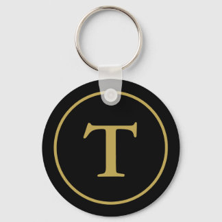 Modern Black & Gold Monogrammed  Key Ring