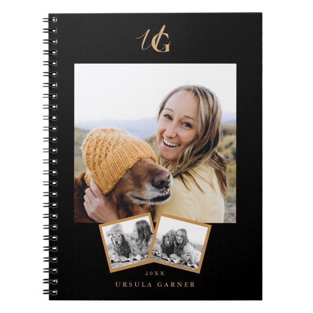 Modern Black Gold Monogrammed Notebook (Front)