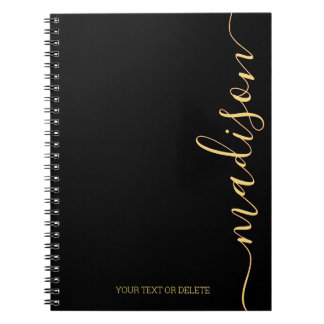 Modern Black Gold Name Monogram Initial Notebook