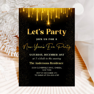 Modern Black Gold New Year's Eve Party Invitation