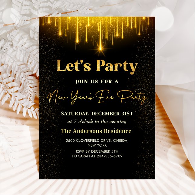 Modern Black Gold New Year's Eve Party Invitation (Creator Uploaded)