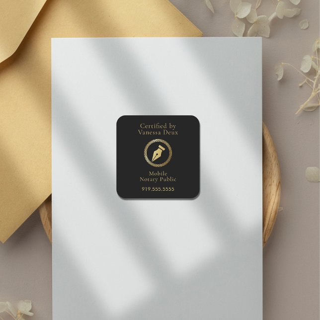 Modern Black & Gold Notary Pen Certified by Square Sticker (Creator Uploaded)