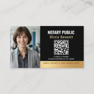 Modern Black Gold Notary QR Code Business Card