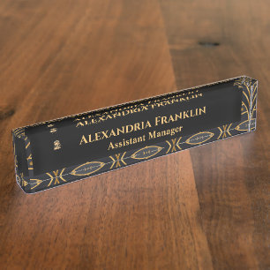 Modern Black Gold Office Personalise Nameplate