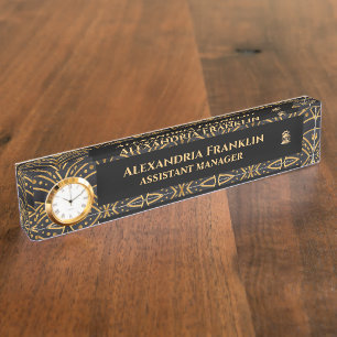 Modern Black Gold Office Professional Personalise  Nameplate