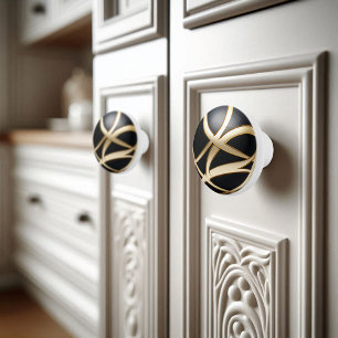 Modern Black Gold Ornate Wrap Ceramic Knob