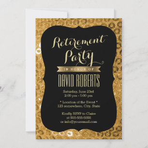 Modern Black & Gold Paillettes Retirement Party Invitation