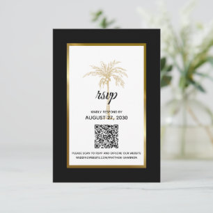 Modern Black Gold Palm Tree Modern Wedding RSVP Card