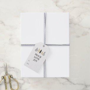 Modern Black & Gold Peace Love Joy Christmas Tree Gift Tags