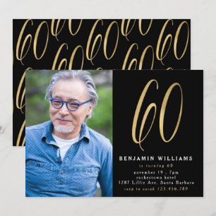 Modern Black & Gold Photo 60th Birthday Party Invitation