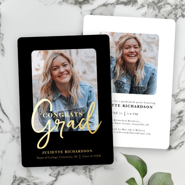 Modern Black Gold Photo College Graduation Party (Creator Uploaded)