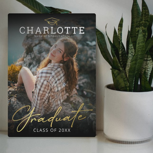 Modern Black Gold Photo Graduate Plaque (Creator Uploaded)